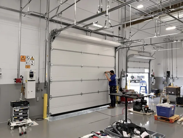 Commercial garage door repair being performed by San Juan Capistrano Garage Door Repair expert in San Juan Capistrano