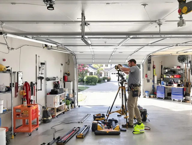 San Juan Capistrano Garage Door Repair specialist performing laser-guided track alignment in San Juan Capistrano